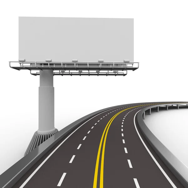 Асфальтировавшая дорога с рекламным щитом. изолированное 3-е изображение — стоковое фото